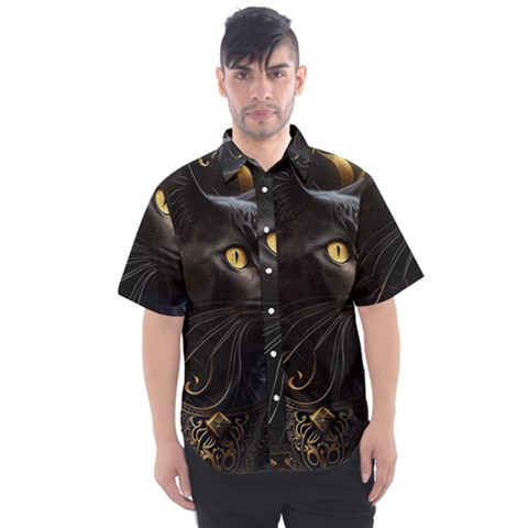 Ai Generated Cat Moon Feline Cute Men s Short Sleeve Shirt by Ravend