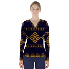 Abstract Antique Architecture Art Artistic Artwork V-neck Long Sleeve Top by Ravend