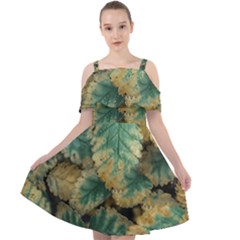 Colored Close Up Plants Leaves Pattern Cut Out Shoulders Chiffon Dress by dflcprintsclothing