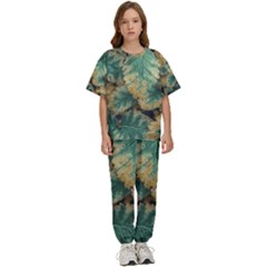 Colored Close Up Plants Leaves Pattern Kids  Tee And Pants Sports Set by dflcprintsclothing