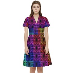 Rainbow Grid Form Abstract Background Graphic Short Sleeve Waist Detail Dress by Ravend