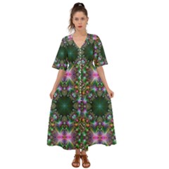 Kaleidoscope Digital Kaleidoscope Fractal Mirrored Kimono Sleeve Boho Dress by Ravend