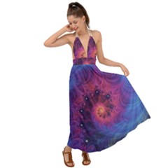 Fractal Fractals Spiral Vortex Blue Dark Art Backless Maxi Beach Dress by Ravend