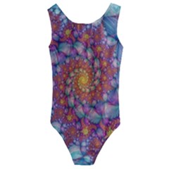 Fractals Abstract Art Cyan Spiral Vortex Pattern Kids  Cut-out Back One Piece Swimsuit