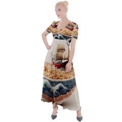 Ai Generated Noodles Pirate Chinese Food Food Button Up Short Sleeve Maxi Dress by danenraven