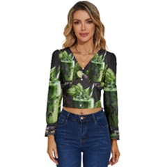 Ai Generated Drink Spinach Smooth Apple Ginger Long Sleeve V-neck Top by danenraven