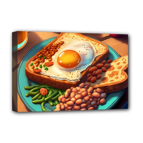 Ai Generated Breakfast Egg Beans Toast Plate Deluxe Canvas 18  X 12  (stretched) by danenraven