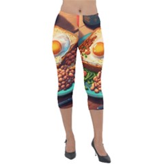 Ai Generated Breakfast Egg Beans Toast Plate Lightweight Velour Capri Leggings  by danenraven