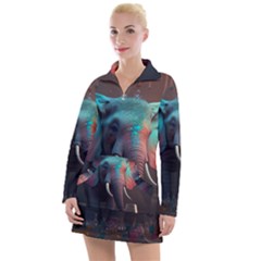 Ai Generated Elephant Tusks Trunk Wildlife Africa Women s Long Sleeve Casual Dress by danenraven