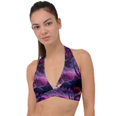 Landscape Landscape Painting Purple Purple Trees Halter Plunge Bikini Top by danenraven