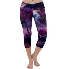 Landscape Landscape Painting Purple Purple Trees Capri Yoga Leggings by danenraven