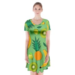 Fruit Tropical Pattern Design Art Pattern Short Sleeve V-neck Flare Dress by Ravend