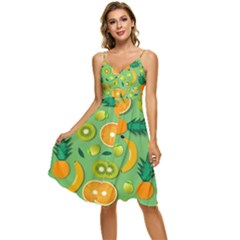 Fruit Tropical Pattern Design Art Pattern Sleeveless Tie Front Chiffon Dress by Ravend