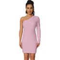 Cameo Pink - Custom Long Sleeve One Shoulder Mini Dress View1