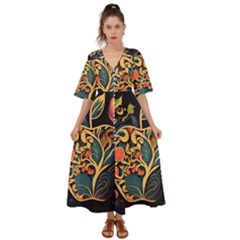 Ai Generated Apple Foliage Kimono Sleeve Boho Dress by Ravend