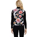 Exotic Watercolor Botanical Flowers Pattern Women s Short Button Up Puffer Vest View2