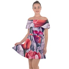 Color-infused Watercolor Flowers Off Shoulder Velour Dress by GardenOfOphir