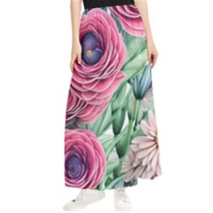 Majestic Watercolor Flowers Maxi Chiffon Skirt by GardenOfOphir