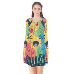 Rainbows Drip Dripping Paint Happy Long Sleeve V-neck Flare Dress by Ravend