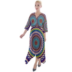 Kaleidoscope Geometric Circles Quarter Sleeve Wrap Front Maxi Dress by Ravend