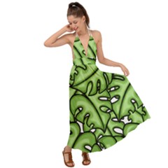 Leaves Nature Monstera Seamless Pattern Repeating Backless Maxi Beach Dress by Ravend