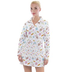 Easter Bunny Pattern Hare Easter Bunny Easter Egg Women s Long Sleeve Casual Dress by Ravend