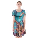 Feather Fractal Artistic Design Conceptual Short Sleeve V-neck Flare Dress View1