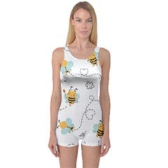 Bee Art Pattern Design Wallpaper Background Print One Piece Boyleg Swimsuit by Ravend