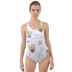 Bee Art Pattern Design Wallpaper Background Print Cut-out Back One Piece Swimsuit by Ravend