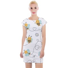 Bee Art Pattern Design Wallpaper Background Print Cap Sleeve Bodycon Dress by Ravend