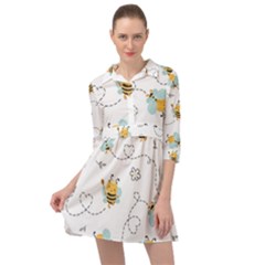 Bee Art Pattern Design Wallpaper Background Print Mini Skater Shirt Dress by Ravend