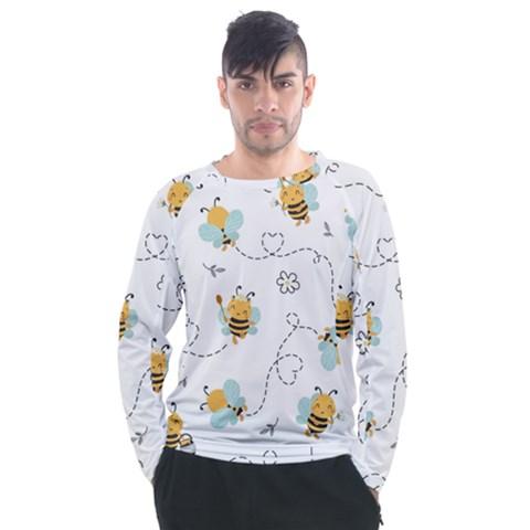 Bee Art Pattern Design Wallpaper Background Print Men s Long Sleeve Raglan Tee by Ravend