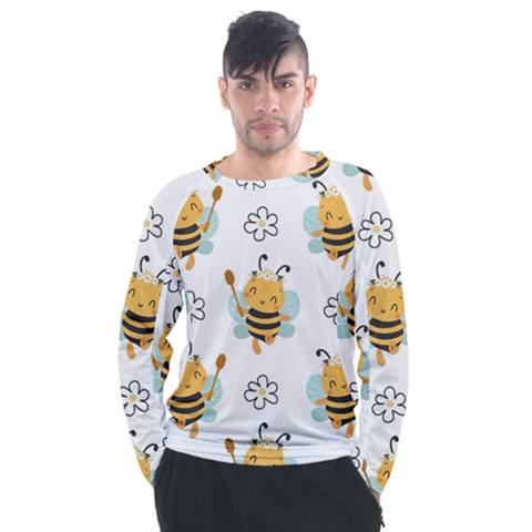 Art Bee Pattern Design Wallpaper Background Men s Long Sleeve Raglan Tee by Ravend