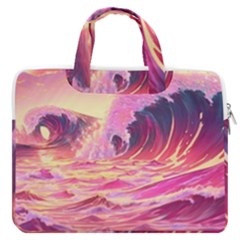 Ai Generated Waves Ocean Sea Tsunami Nautical Red Yellow Macbook Pro 13  Double Pocket Laptop Bag by Ravend