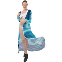 Ai Generated Waves Ocean Sea Tsunami Nautical Sea Maxi Chiffon Beach Wrap by Ravend