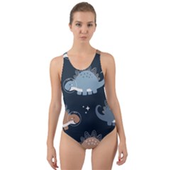 Dino Art Pattern Design Wallpaper Background Cut-out Back One Piece Swimsuit by Ravend