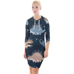 Dino Art Pattern Design Wallpaper Background Quarter Sleeve Hood Bodycon Dress by Ravend