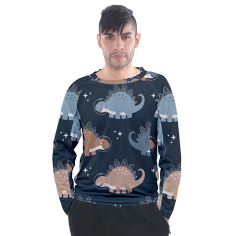 Dino Art Pattern Design Wallpaper Background Men s Long Sleeve Raglan Tee by Ravend