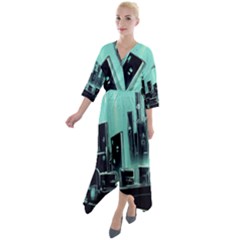 Buildings City Urban Destruction Background Quarter Sleeve Wrap Front Maxi Dress by Ravend