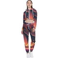 Fire Flame Burn Hot Heat Light Burning Orange Cropped Zip Up Lounge Set by Ravend