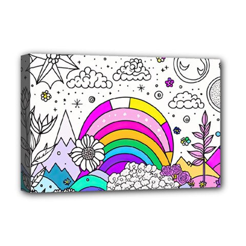 Rainbow Fun Cute Minimal Doodle Drawing Art Deluxe Canvas 18  X 12  (stretched) by Ravend