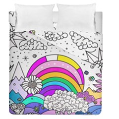 Rainbow Fun Cute Minimal Doodle Drawing Art Duvet Cover Double Side (queen Size) by Ravend