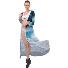 Thunderstorm Storm Tsunami Waves Ocean Sea Maxi Chiffon Beach Wrap by Ravend