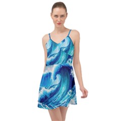 Tsunami Tidal Wave Ocean Waves Sea Nature Water Blue Painting Summer Time Chiffon Dress by Ravend