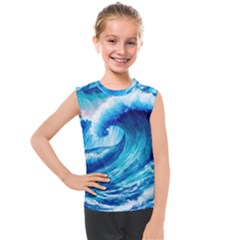 Tsunami Tidal Wave Ocean Waves Sea Nature Water Blue Painting Kids  Mesh Tank Top by Ravend