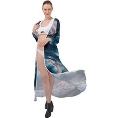 Tsunami Waves Ocean Sea Water Rough Seas 5 Maxi Chiffon Beach Wrap by Ravend