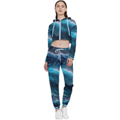 Tsunami Waves Ocean Sea Water Rough Seas 4 Cropped Zip Up Lounge Set by Ravend