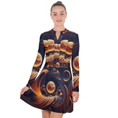 Ai Generated Swirl Space Design Fractal Light Abstract Long Sleeve Panel Dress by Ravend