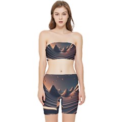 Ai Generated Swirl Space Design Fractal Light Art Stretch Shorts And Tube Top Set by Ravend