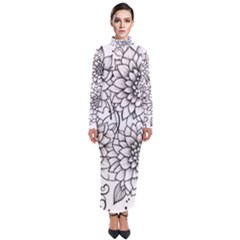 Flowers Template Line Art Pattern Coloring Page Turtleneck Maxi Dress by Ravend